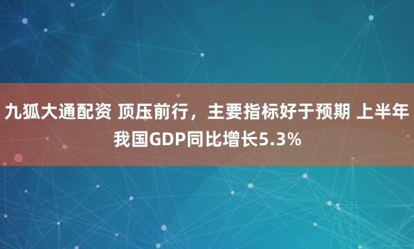 九狐大通配资 顶压前行，主要指标好于预期 上半年我国GDP同比增长5.3%